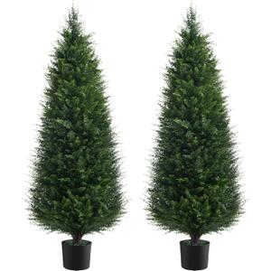 Two 4ft Artificial Plants Topairy Faux Cedar Trees for Outdoor Planters, 48IN Tall Fake Pine Bushes UV Resistant Large Potted Shrubs for Front Porch Dcor