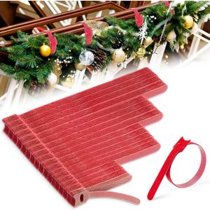 200 Pcs Christmas Garland Ties 12'',10'',8'',4' Nylon Garland Ties Reusable Garland Holders for Railing Adjustable Holiday Garland Ties Hook and Loop for Christmas Tree Wreath Stairways Railings (Red)