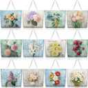 Bencailor 12 Pcs Spring Floral Canvas Tote Bags Bulk Reusable Flower Tote Gift Bags with Handles Aesthetic Wildflowers Shopping Grocery Handbags for Women Spring Gifts
