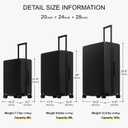LEVEL8 Elegance Matte Luggage Set, 20 Inch Carry-on Luggage, 24&28 Large Suitcase Lightweight Hardside Suitcases with Wheels,Tsa Lock,3-Piece Set(20/24/28), Black