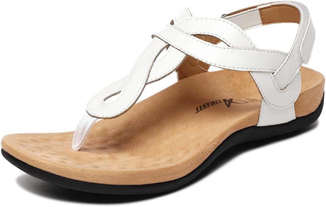Athlefit Women's Orthopedic Arch Support Sandals Comfortable Thong T-Strap Orthotic Casual Flat Sandals, Size: 6