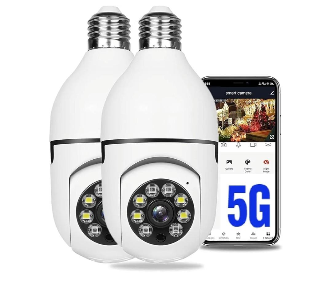 2PCS 360 Degree Security Cameras Wireless Outdoor, 2.4GHz & 5GHz WiFi Light Bulb Camera, 1080p Indoor for Home Camera System, Motion Detection, Two-Way Audio (2PCS)