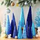 12 Pcs Velvet Christmas Trees Set 3 Sizes Sequin Christmas Tree Decor Modern Winter Tree Decorations Handmade Winter Table Top Tree Centerpiece Holiday Entryway Farmhouse Home Decor (Blue Series)