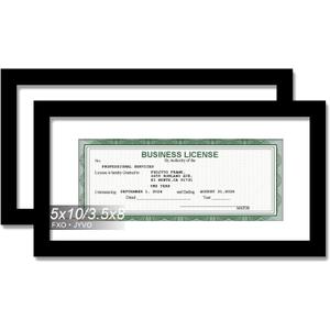 Fxojyvo Black 5x10 Frame Set of 2, Display Business License 3.5 x 8 with Mat or Picture 5x10 Without Mat Desktop or Wall for License Cosmetology Barber Salon Esthetician - 2 Packs