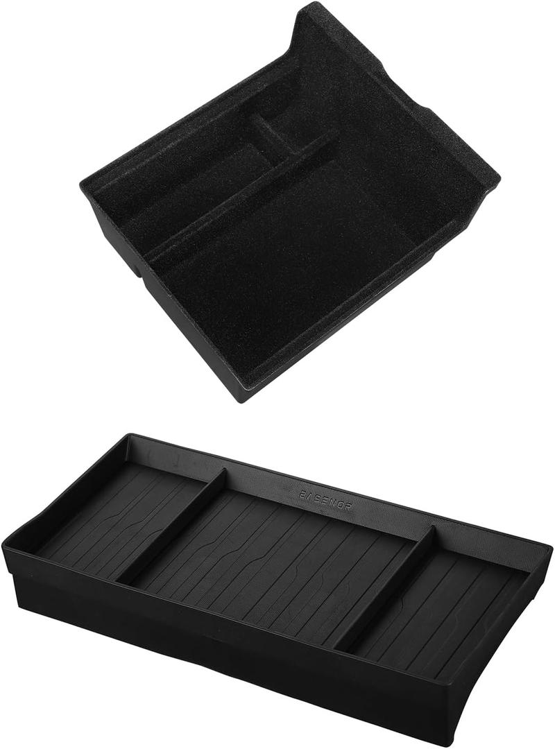 BASENOR 2024 Tesla Model 3 Highland Center Console Organizer and Tesla Center Console Organizer Behind Screen Storage Box