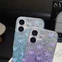 Compatible with iPhone 16 Case, Cute Bow Pattern Gradient Bling Sparkly Aesthetic Transparent Shockproof Slim Durable TPU Phone Case for Women Girls - Blue