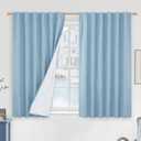 LAMIT Stone Blue 100% Blackout Window Curtains for Boy Bedroom, 45 Inches Linen Textured Thermal Farmhouse Curtains Back Tab and Rod Pocket Window Panels with White Liner, 2 Panels, 52 x 63 Inch