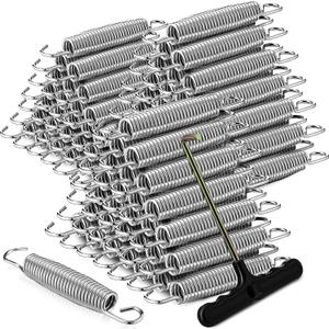 Tudomro 96 Pcs Trampoline Springs 5.5 Inch Bulk Heavy Duty Stainless Steel Replacement Trampoline Springs with T-Hook Weather Resistant Metal Pulling Tool Accessories