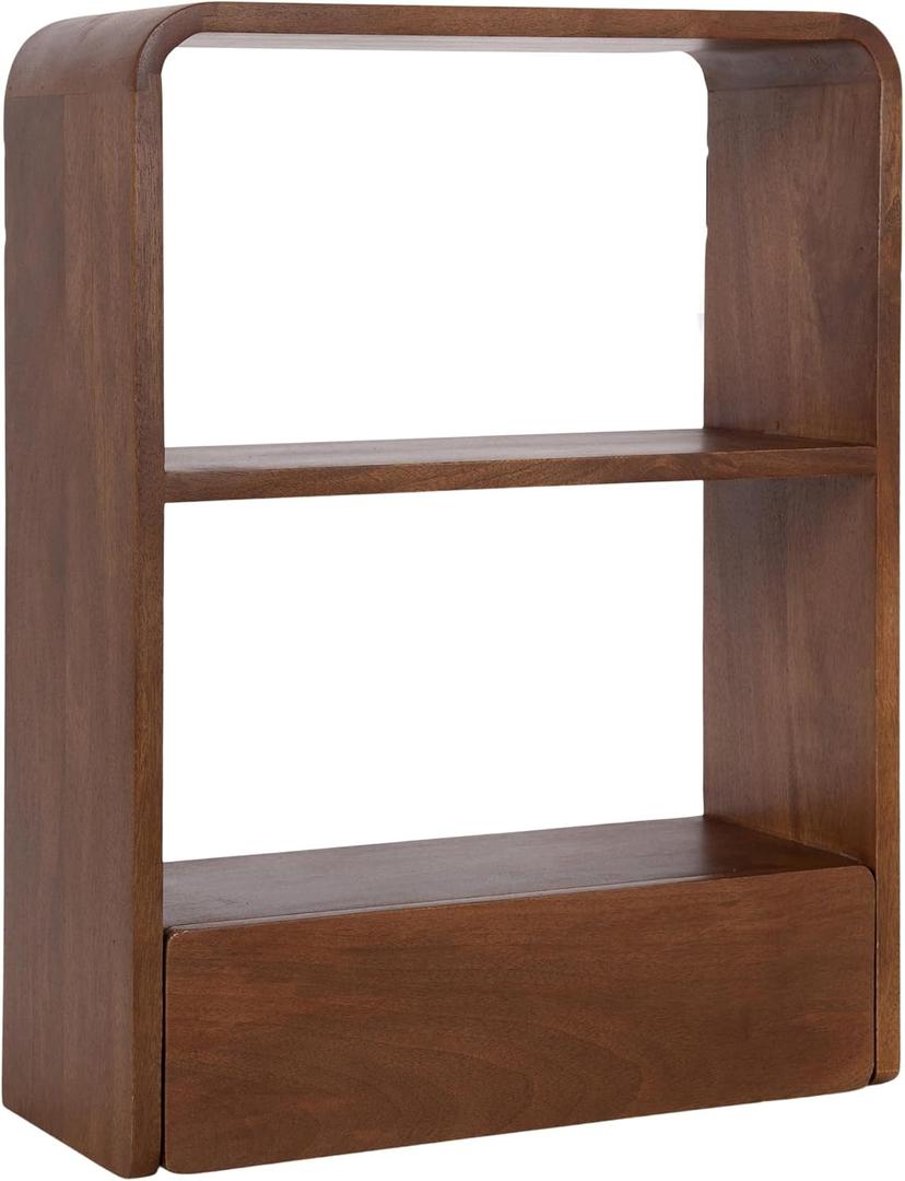 Kate and Laurel Kato Modern Wall Shelf with Drawer; 18 x 24; Walnut Brown; Decorative Over the Toilet Shelf for Use as Bathroom Storage or Living Room Display Shelf
