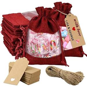 GIOIPC 50Pcs 5 x 7 Inch Linen Burlap Sheer Bags with Drawstring and Bonus Gift Tags for Wedding Birthday Bag,Craft Bags,Cosmetic Samples (1 Count (Pack of 50))