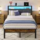 Liians Full Size Bed Frame with LED Lights, Charging Station
