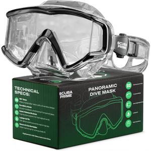Pano 3 Scuba Diving Mask, Tempered Glass Snorkel Mask Three-Window Scuba Mask No-Leak Dive Mask Silicone Skirt Diving Mask for Snorkeling and Scuba Use (TransBlack)
