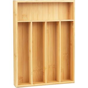 LotFancy Bamboo Kitchen Drawer Organizer, 9.5 Inch Silverware Tray for Small Drawer, Utensil Organizer for Cutlery, Fork, Spoon Storage (5 Slots, Natural)