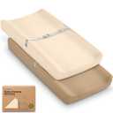 2-Pack Organic Changing Pad Covers for Girl, Boy, Neutral - 100% Cotton Changing Table Pad Cover, Soft Baby Nursery Diaper Changing Pad Sheets, Contour Changing Pads Liners, Change Pad Cover (Pecan)
