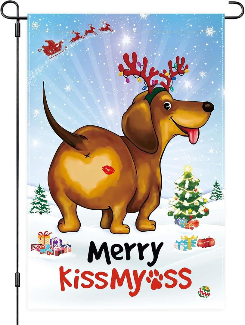 8 x Christmas Dog Garden Flag Merry Christmas Decoration 12 x 18 inches Christmas Winter Vacation Courtyard Lawn Porch Room Diversity Decoration (Blue)