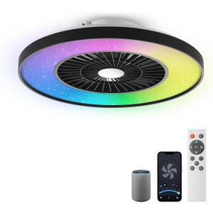 Smart LED Ceiling Light with Fan,RGB Ceiling Fan Lights, Stepless Dimming, 60CM Modern Fan Lighting,Ceiling Fan with RGB Light for Living Room, Dining Room, Bedroom