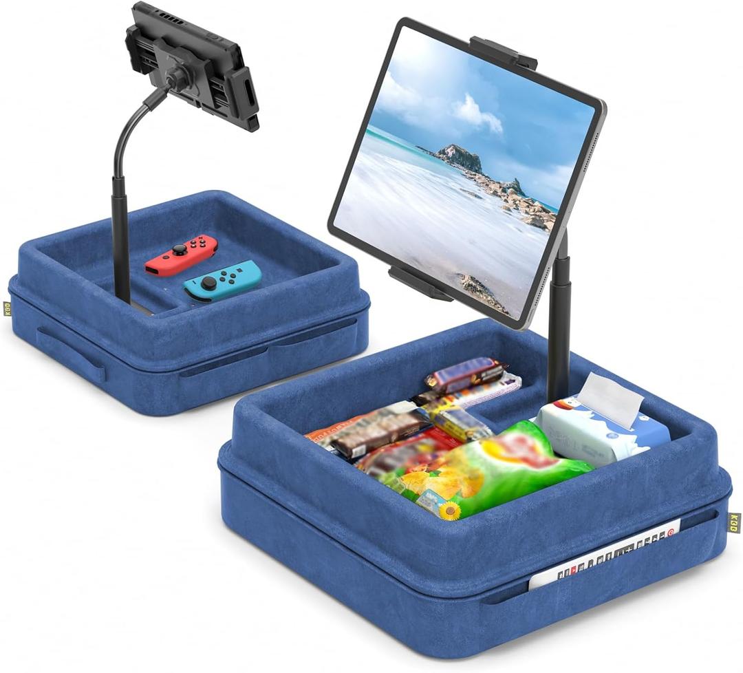 KDD Tablet Pillow Holder - 360Adjustable iPad Pillow Stand for Lap, Bed and Desk - Gooseneck Tablet Soft Pad Dock with Storage Tray and Pocket Compatible with iPad Pro 12.9, Air Mini, Phone,(Blue)