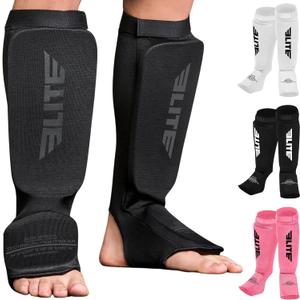 MMA Shin Pads for Muay Thai and Kickboxing, Protective Shin Guards with Instep Guard for Sparring and Training, for Adults, Kids, and Youth (All Black)