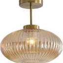 KCO Lighting Amber Bubble Glass Ceiling Light Mid Century Modern Semi Flush Mount Ceiling Lights Farmhouse Gold Flush Mount Ceiling Light Fixture Large for Hallway Entryway Porch
