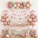 Dusty Pink Baby Shower Decorations Oh Welcome Baby Girls Balloon Set with Star Heart Foil Balloons Bunting Banner Bodysuit Garland Bow Boho Blush Beige Rose Gold White Sand Gender Reveal Party Boys