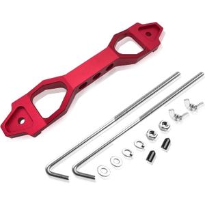 Battery Hold Down Sets, Automotive Crossbar Holder Lock Mount with Galvanized Iron J Bolts, Billet Aluminum Alloy Car Battery Tie Down Bracket, Car Accessories for Most Vehicles (Red)