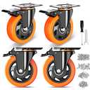 4 Inch Caster Wheels, Casters Set of 4, Heavy Duty Casters with Brake 2200 Lbs, Locking Industrial Swivel Top Plate Casters Wheels for Furniture and Workbench Cart (Two Hardware Kits Include)