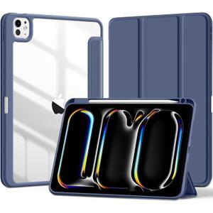 LEOMARON Compatible with iPad Pro 11 Inch Case M5 2025/M4 2024 with Pencil Holder, Clear Transparent Back for iPad 11 Pro Case, Support Pencil Pro and Pencil(USB-C), Auto Wake/Sleep, Blue Gray