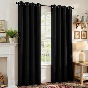 CUCRAF Black Blackout Curtains 84 inch Length 2 Panels Set, Room Darkening Drapes for Living Room Bedroom, Thermal Insulated Light Blocking Grommet Window Curtain 52x84 In.
