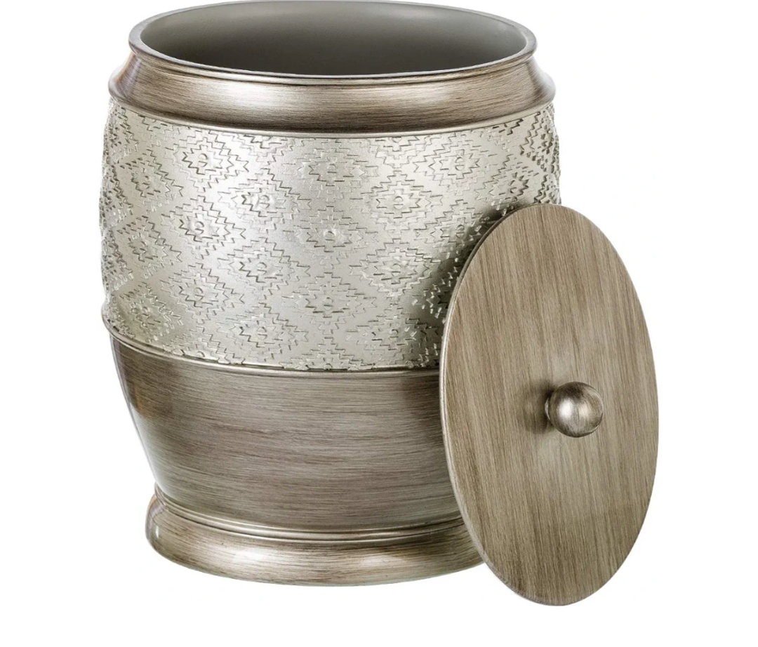 Creative Scents Dublin Silver Small Bathroom Trash Can with Lid 1.26 Gal / 4.8L - Brushed Silver Oval Garbage Can - Decorative Waste Basket for Bathroom Decor - Durable Wastebasket for Paper/Diaper