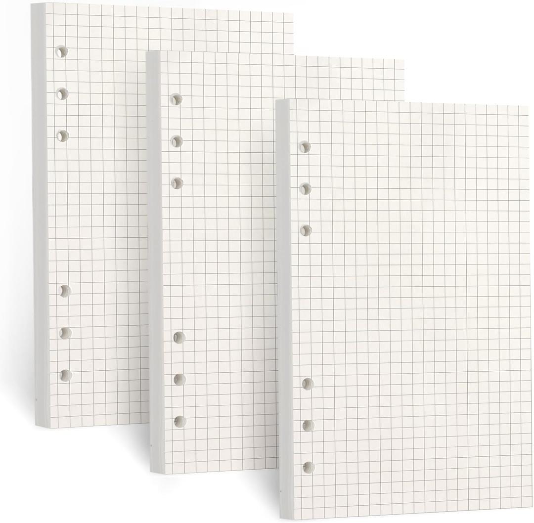 A6 Refill Paper, [3 Pack] Toplive 100GSM Thick Refillable Paper 6 Hole Filler Inserts Loose Leaf Paper 135 Sheets (270 Pages) for 6 Ring Binder Journal Notebook-Squared Paper