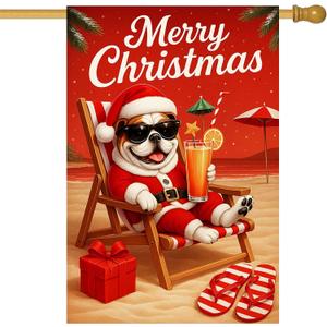 IVN Merry Christmas Pug Garden Flag 28x40 Inch Big Double Sided Christmas Dog Winter Outdoor Yard Flag For Home Front Door Lawn Porch Holiday Decor