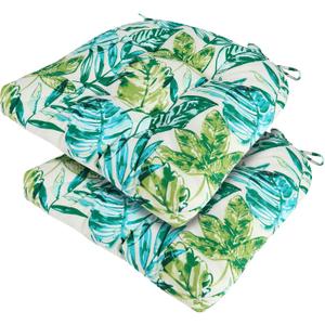 FUNHOME Outdoor Chair Cushions 19 x19 Inch,Water Resistant Tufted Seat Cushions 19",Reversible,Weather Resistant,Rounded Back Wicker Chair Cushion for Patio Garden Furniture(Palm Leaf)