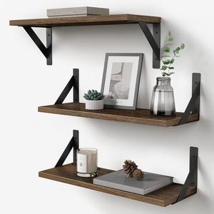 Forbena Rustic Floating Book Shelves for Wall Set of 3, 17 Inch Wood Wall Bookshelf for Bedroom, Wooden Wall Mounted Hanging Shelf for Office Living Room Bathroom Decor Pictures Books (Dark Brown)