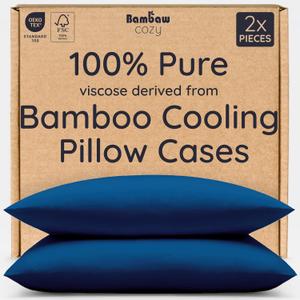 Bambaw 100% Viscose Derived from Bamboo Pillowcase King Size  Set of 2 Cooling Pillow Cases King with Envelope Closure, Navy Blue Pillow Case, Breathable & Super Soft Pillow Cases (Navy Blue)