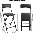 Folding Bar Stool with Backrest,25 Inch Leather Padded Counter Height Foldable Stool,Tall Folding Stool Chair for Gardening Kitchen Shop Cafe, Black (2 Pack), 25 inches x 16.5 inches x 16.5 inches