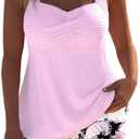 Modlily Surplice Tankini Swimsuits for Women, Two Piece Print Bathing Suit, Modest Coverage Tank Top with Board Shorts,XL