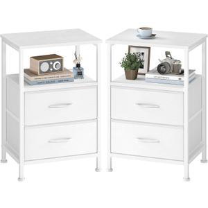 SONGMICS Nightstand with 2 Fabric Drawers, End Table with Open Shelf, 2 Drawers-2Pc