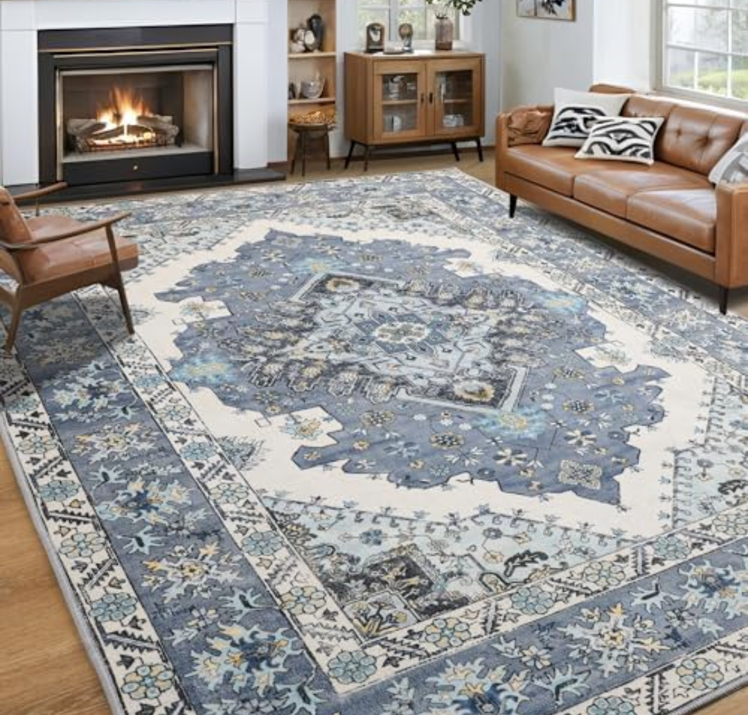 Noahas Vintage Area Rug for Living Room, 7x10 Feet, Machine Washable Rug Non Slip Low Pile Large Rug for Living Room, Bedroom, Farmhouse, Dining Room, Blue Noahas Vintage Area Rug for Living Room, 7x10 Feet, Machine Washable Rug Non Slip Low Pile Large Rug for Living Room, Bedroom, Farmhouse, Dining Room, Blue
