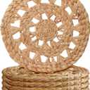 MIXUMON Woven Placemats Round, Natural Water Hyacinth Wicker Placemat for Dining Table, Large Handmade Woven Placemats Heat Resistant Non-Slip (12" - Set of 6)