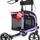 WALK MATE 3 Wheel Rollator Walker with Seat for Slim Seniors, Padded Backrest Lightweight Foldable Travel Walker Ideal for Elderly, 8 Inch Tri-Wheel Modern Mobility Walking Aid Aluminum, Purple