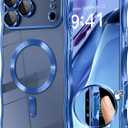 GVIEWIN for iPhone 17 Pro Case Compatible with MagSafe, Upgraded [Full Camera Protection][Cute Wave Frame][Military Grade Protection] Electroplated Hard Phone Cover for Women Girl, Clear/Blue