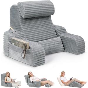Foldable 5PCS Reading Pillow for Bed, Grey, 19 | 2 in 1 Bed Pillow for Sitting Up, Back Pillow with Arms, Wedge Pillow for Watching TV, Reading, Gaming, Post Surgery, Nursing