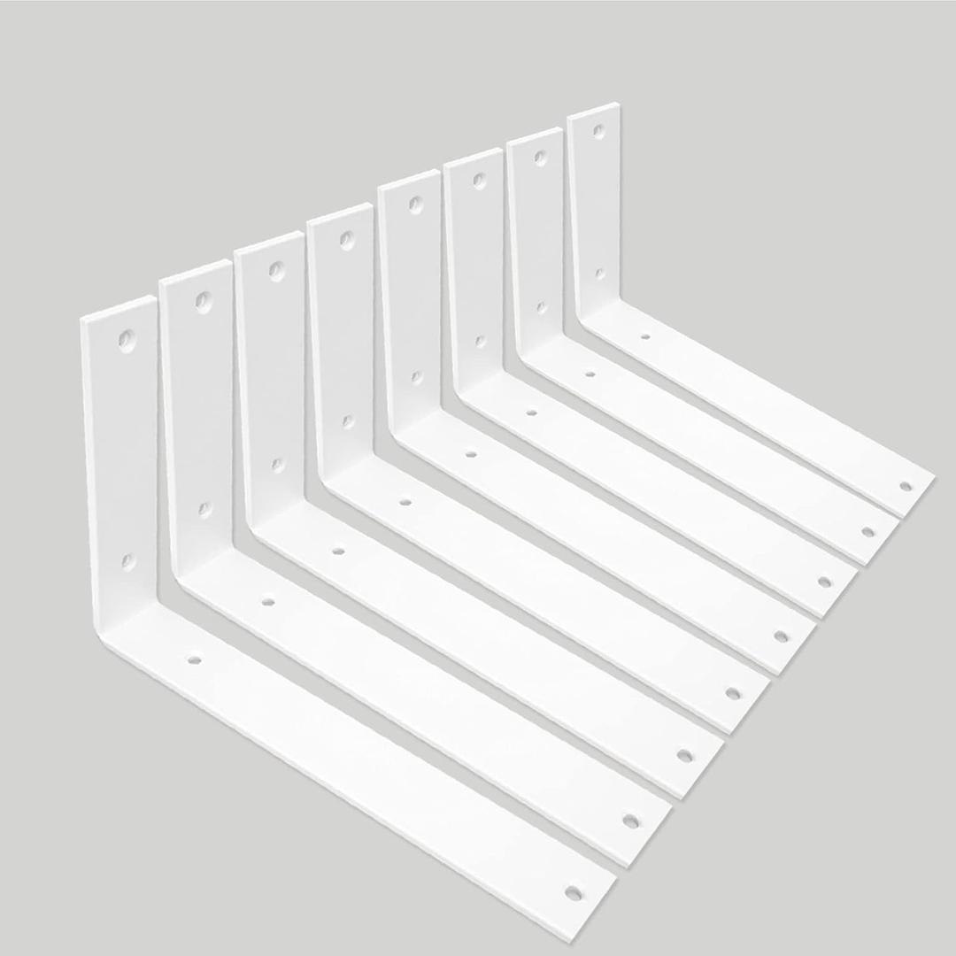 Shelf Brackets 10 Inch Wall L Brackets 8PCS Heavy Duty for Shelves Metal White Rustic Industrial Brackets for DIY Opening Shelves Project Hardware Included
