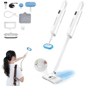 Steam Mop All-in-one for Floor Cleaning, MultiPurpose Steam Cleaner for Home with LED display screen, Detachable Handheld Floor Steamer with Scent Container and strap for Hardwood,Tiles and Carpet (White)