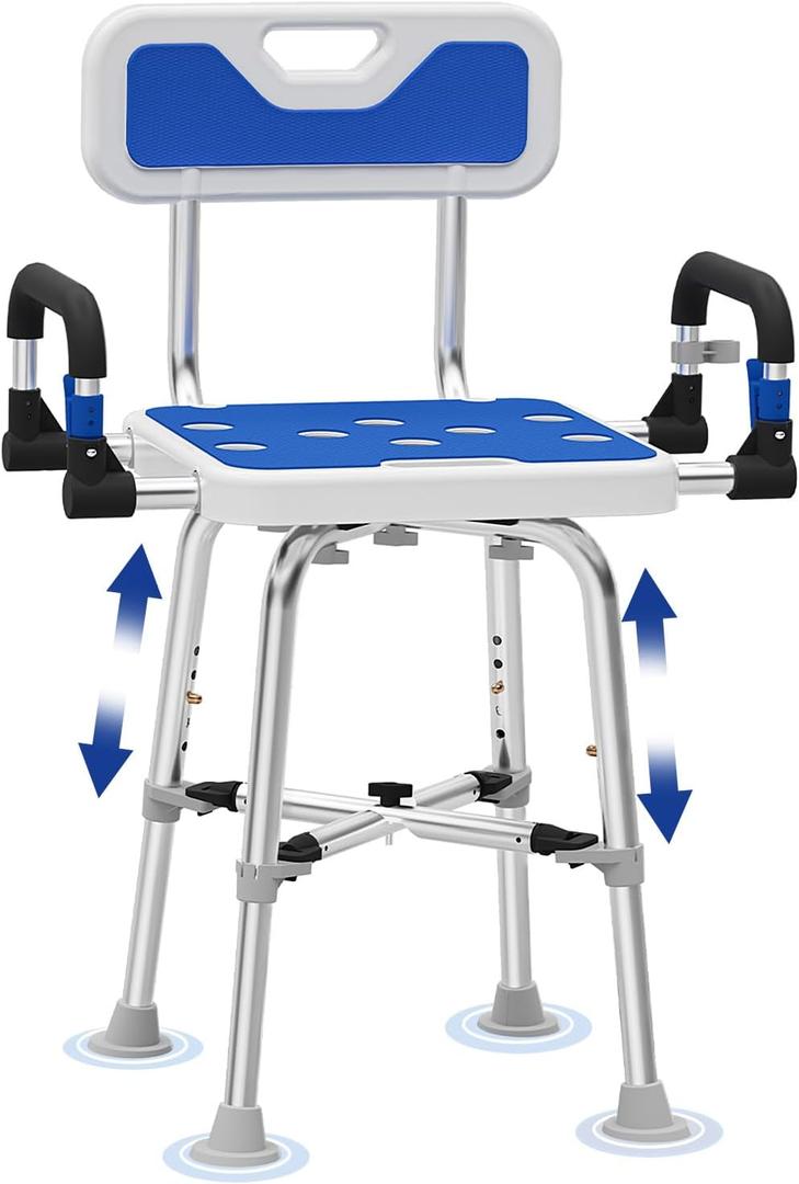 Shower Chair for Seniors, Elderly, Handicap, Disabled Or Bariatric Adults, Heavy Duty 500 Lbs, Bench Seat for Inside Shower Stall and Bathroom Bath Tub with Arms and Back Adjustable Stool Chairs (1-1)