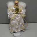 Angel Tree Topper with Lights, 12'' Christmas Tree Topper Angel, Battery Operated Lighted Treetop Ornaments, Elegant Christmas Tree Decorations for Indoor Office Holiday