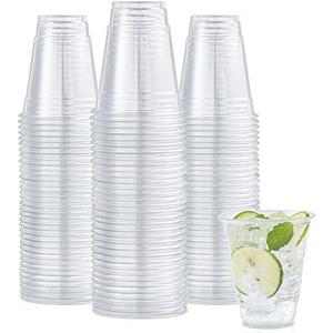 Turbo Bee 100 Pack 12 OZ Clear Plastic Cups, Disposable Crystal Plastic Party Cups for Iced Coffee, Smoothie, Slurpee, or Any Cold Drinks