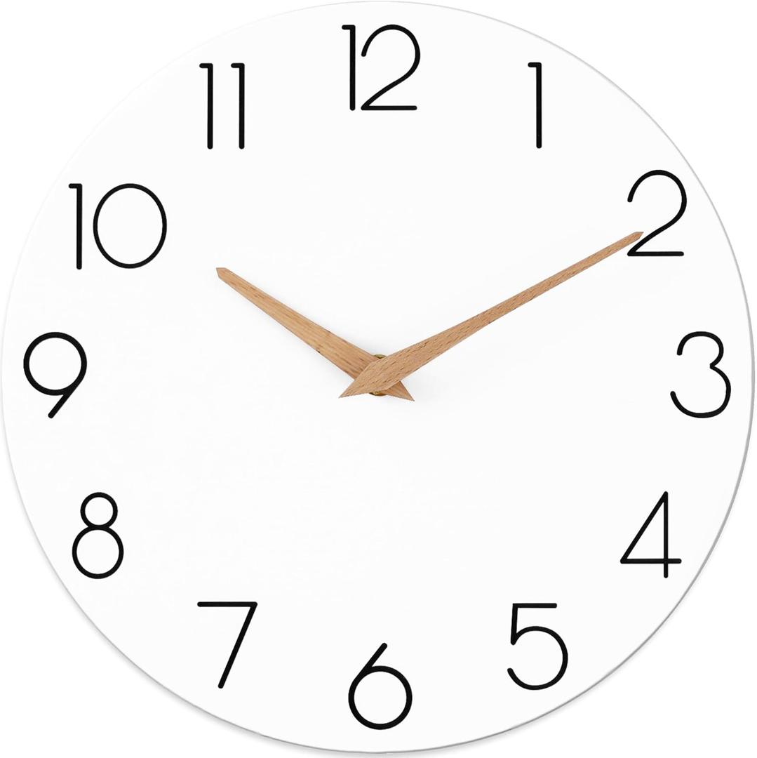 cicininc Wall Clock, 16 Inch Wooden Battery Operated Wall Clocks Silent Non-Ticking, Decorative White Clock for Living Room, Bedroom, Kitchen, Home, Office, School, Hotel
