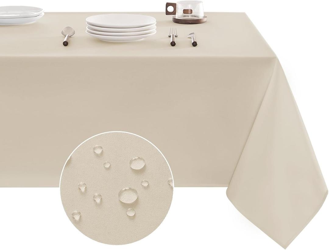 Veblandy Table Cloth Rectangle Waterproof Spill-Proof Wrinkle-Free Tablecloth Washable, Kitchen Dining Tabletop Decoration, Fabric Table Cover for Indoor and Outdoor Use, 60 x 102 Inch, Beige
