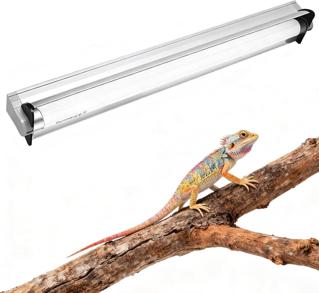 Hypool T8 Strip UVB UVA Reptile Lighting Fixture with 18-Inch 15 Watt UVB 10.0 Fluorescent Bulb Combo Kit, 10-Percent UVB Desert Pet Habitat Light for Reptiles Amphibian, 1 Pack, White